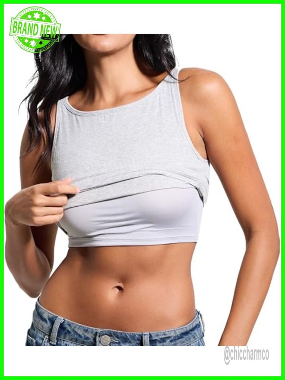 Ribbed Dainty Boat Neck Brami - Tank Top with Built-in Bra